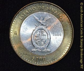 Mexico 100 Pesos 2004 Unc Bu Silver Km 695 244k Sinaloa Lustrous