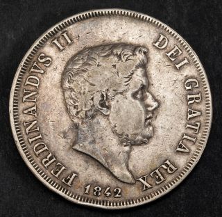 1842,  Kingdom Of Naples,  Ferdinand Ii.  Large Silver 120 Grana (scudo) Coin.  Vf,