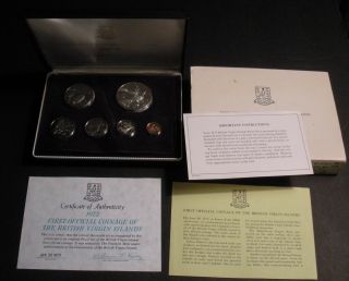 1973 British Virgin Islands 6 - Coin Proof Set W 1 Silver Coin In Case W