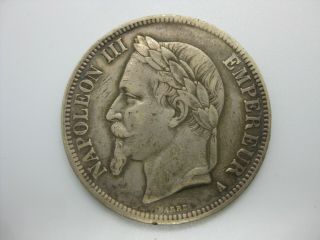 1868 A France Napoleon Iii Five 5 Francs Silver Coin