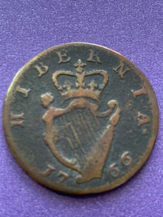 1766 Ireland 1/2 Half Penny Hibernia George Iii In Colonial Time In America