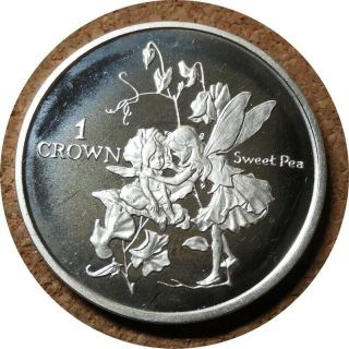 Elf Iom Isle Of Man 1 Crown 1998 Flower Fairies Sweet Pea Silver Proof