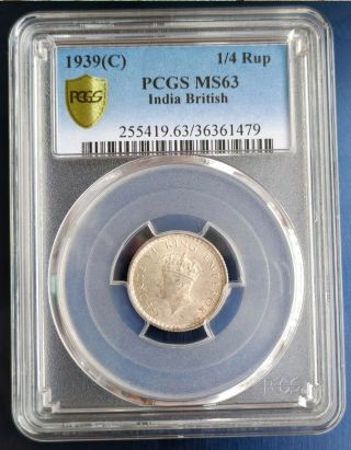 India British 1/4 Rupee 1939 C George Vi (0.  917) Silver Coin Pcgs Ms63