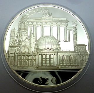 Liberia 20 Dollars 2000 999 Silver Coin Proof Berlin Buildings T46,  2