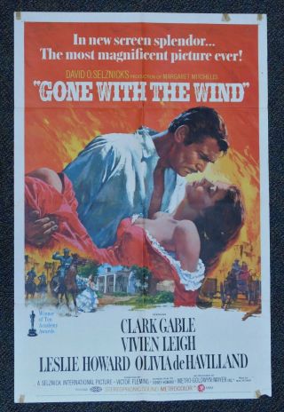 Vintage Gone With The Wind Movie Poster 1970 27x41 Mgm Folded