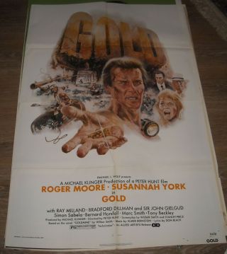 1974 Gold 1 Sheet Movie Poster Roger Moore Susannah York Painted Art