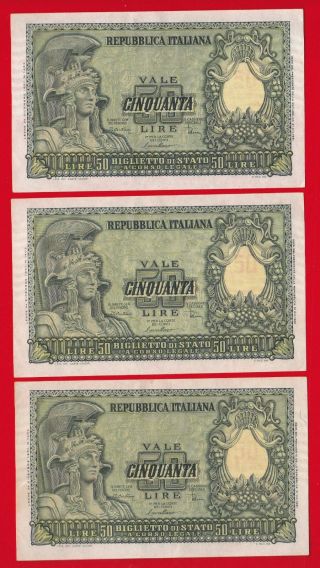 1951 Italy 50 Lire 3 Consecutive Au/unc.
