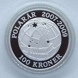 Denmark 100 Kroner Silver Proof 2008 International Polar Year - Dog Sled
