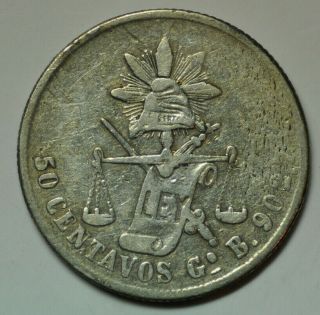 Mw15904 Mexico; Silver 50 Centavos 1884 Go B Guanajuato Km 407.  4
