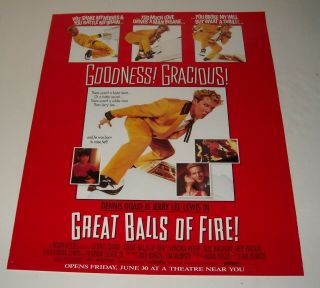 1989 Great Balls Of Fire Advance Movie Poster Dennis Quaid As Jerry Lee Lewis