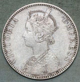 India - British Victoria Silver 1890 B Rupee Bombay Km 492