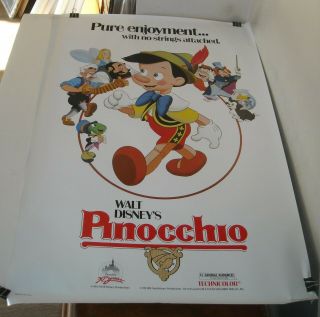 Rolled 1984 Walt Disney Pinocchio 1 Sheet Movie Poster Animated Classic Art