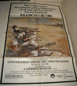 1977 March Or Die 1 Sheet Movie Poster Painted Art Gene Hackman Ian Holm