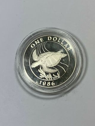 1986 Bermuda.  925 Silver 1 Dollar Wwf Coin - Green Turtle With Km49a