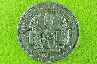 1953 Southern Rhodesia Queen Elizabeth Ii Silver Crown 5/ - Coin Cecil Rhodes