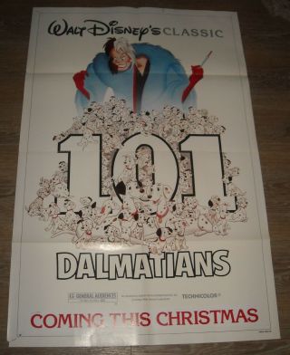 1985 Disney 101 Dalmatians Re Release 1 Sheet Movie Poster Art