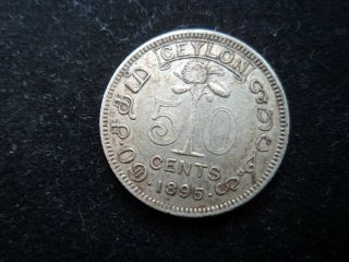 1895 Ceylon 50 Cents Victoria Silver Coin