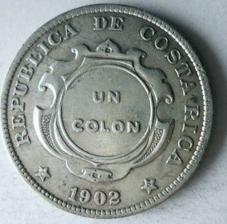 1923 Costa Rica Colon - Stamped On 1902 Colon - Au - Great Silver Coin - Fb12