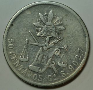 Mw15901 Mexico; Silver 50 Centavos 1878 Go S Guanajuato Km 407.  4