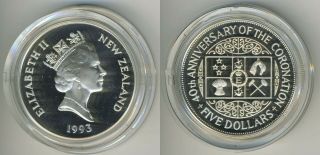 Zealand 1993 - 5 Dollars Silver Proof Coin - 40th Anniversary Of Coronation