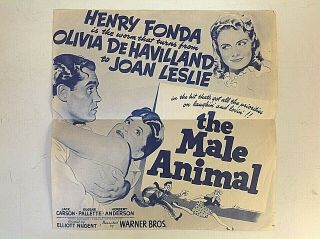 Vintage 1942 Movie Herald The Male Animal Henry Fonda Olivia Dehavilland Warner