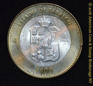 Mexico 100 Pesos 2004 Unc Bu Silver Km 693 249k 180th Ann Scarce