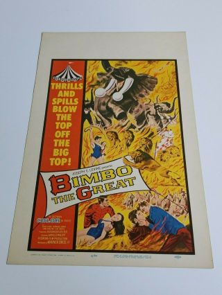1961 Bimbo The Great Window Card Movie Poster German Circus Elephant