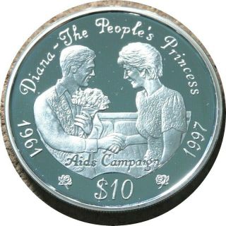 Elf Sierra Leone 10 Dollars 1997 Silver Proof Diana With Aids Patient