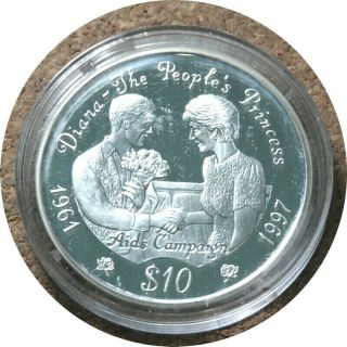 elf Sierra Leone 10 Dollars 1997 Silver Proof Diana with AIDS Patient 3