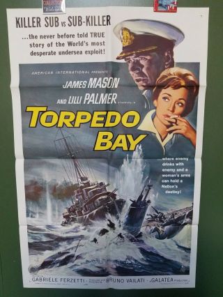 1964 Torpedo Bay Poster 27 " X41 " James Mason,  Lilli Palmer Wwii Navy