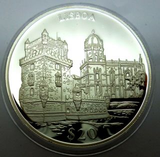 Liberia 20 Dollars 2000 999 Silver Coin Proof Lisboa Buildings T46,  2