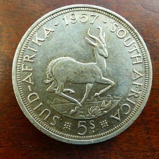 South Africa.  500 Silver 5 Shillings Crown Coin 1957 Low Mintage 154,  000 Minted