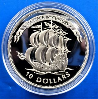 Series,  Ships In Silver Coins Belize 10 Dollars 1995 - Proof Unc In A Kapsel