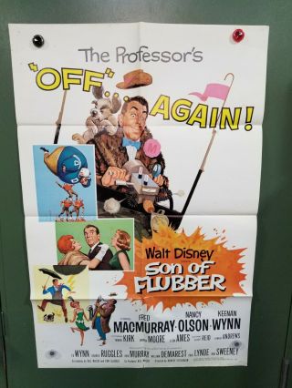 1963 Son Of Flubber One Sheet Poster 27x41 Fred Macmurray Walt Disney Sci - Fi Com