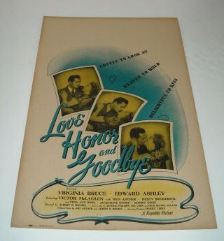 Love Honor & Goodbye 14 X 22 Window Card Movie Poster Virginia Bruce Republic