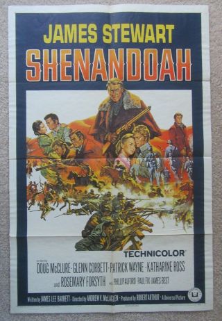 Shenandoah 1965 1sht Movie Poster Fld Jimmy Stewart Vg