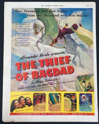 1940 The Thief Of Bagdad Movie Vintage Print Ad Technicolor Saturday Post
