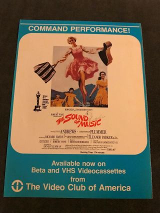 1979 Vintage 8x11 Vhs/beta Video Club Promo Print Ad For The Sound Of Music