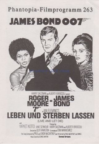 James Bond Live And Let Die Vintage 4 Page German Movie Program