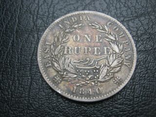 British East India Company Queen Victoria 1840 One Rupee Silver Coin