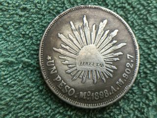 Collectible Large 1 3/4 " Mexico Mo - 1898.  A.  M.  902,  7 Un Peso Silver Libertad