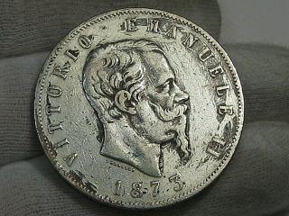 1873 - M Silver 5 Lire Kingdom Of Italy Milan Vittorio Emanuele Ii.  57
