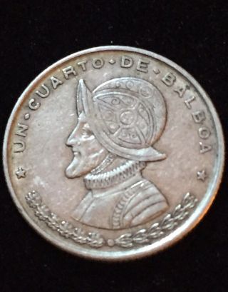 1961 Panama Old Vintage Conquistador Silver Quarter W Balboa Spanish Coin