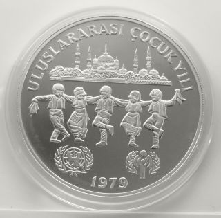 Turkey 500 Lira 1979 (year Of The Child) Silver Comm.  Coin (km 931) Proof