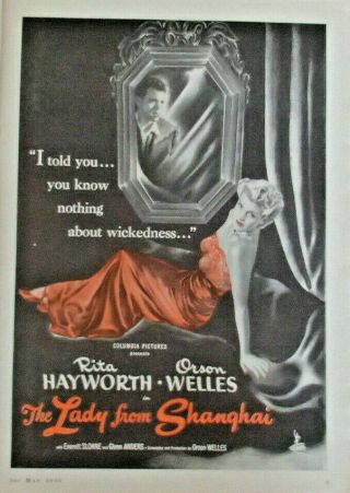 1947 Lady From Shanghai Rita Hayworth - Orson Welles Trade Ad 8 1/2 " X11 "