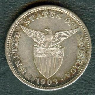 1903 Us Administration Philippines Twenty 20 Centavos Silver Coin A7