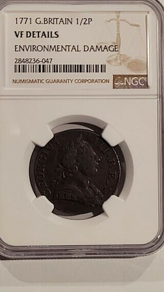 Great Britain 1771 1/2 Penny S - 3774 Certified Ngc Vf Details
