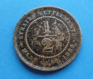 Straits Settlement,  1/2 Cent 1889,  Good Detail,  But Marked,  Valued Year.