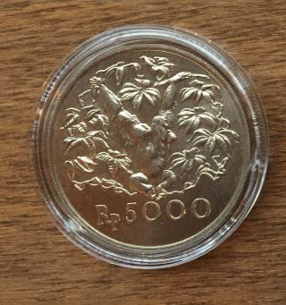 G498 Indonesia 1974 5000 Rupiah Silver Bu Unc Coin - Orangutan Conservation Coin