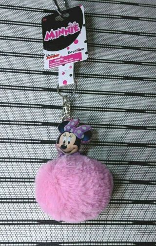Disney Junior Minnie Mouse Pink Plush Faux Fur Ball Keychain Charm